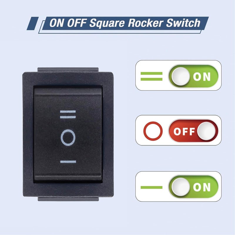 VEXUNGA KCD4 Rocker Switch 6 Pin 3 Position DPST On Off On Black Mini Boat Rocker Switch 20A 125VAC 16A 250VAC Snap-in Square Toggle Switches for Car Marine Home Appliances (Pack of 6pcs) - Image 3